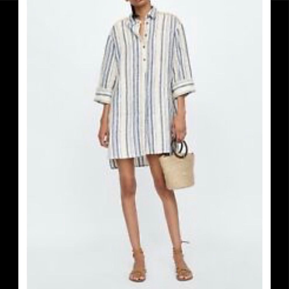 NWT! Zara stripes linen shirt dress tunic XS